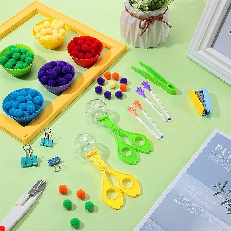 Coordenação Motora Fina Kit Pompons Com Pegador e Potes - Nutri Baby