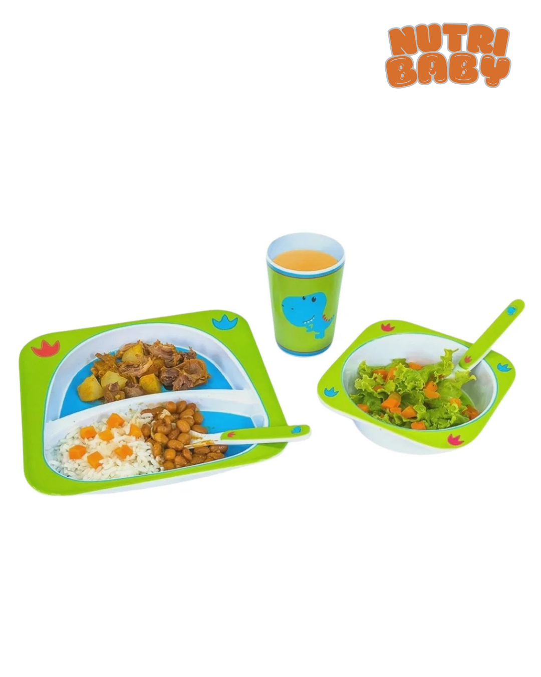 Kit Alimentação Bebê Turminha Animal 5 Peças Dino🦕