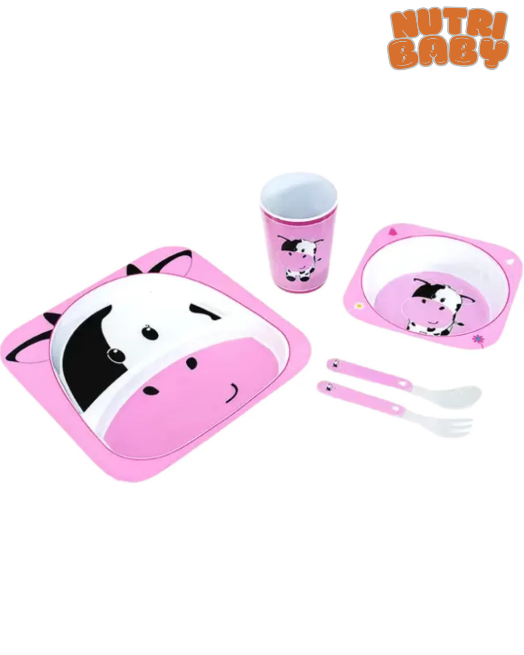 Kit Alimentação Bebê Turminha Animal 5 Peças Vaca 🐄