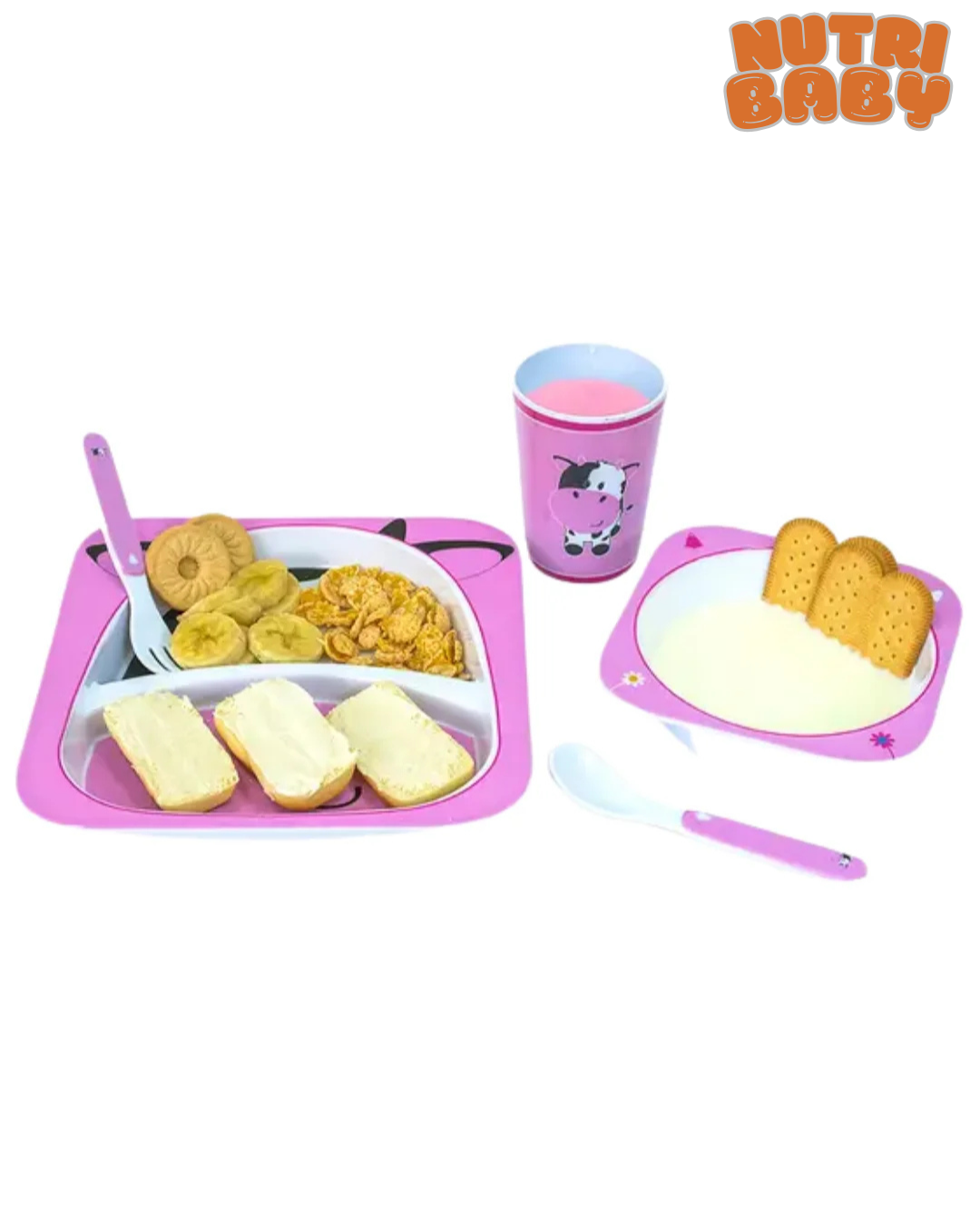 Kit Alimentação Bebê Turminha Animal 5 Peças Vaca 🐄