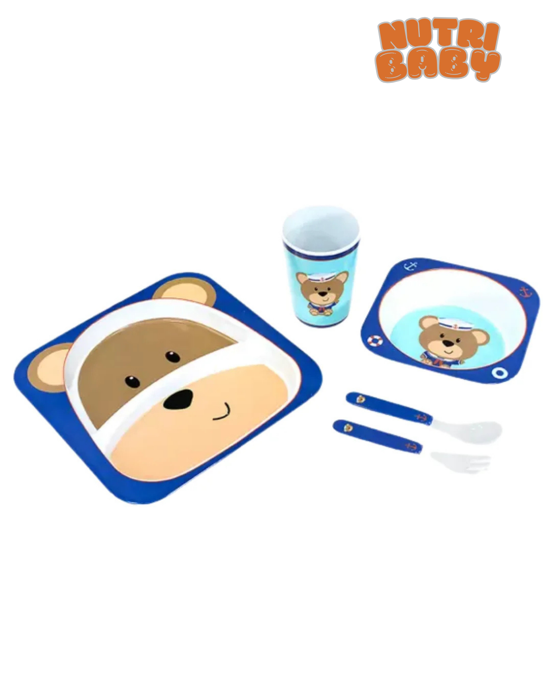Kit Alimentação Bebê Turminha Animal 5 Peças Urso 🐻