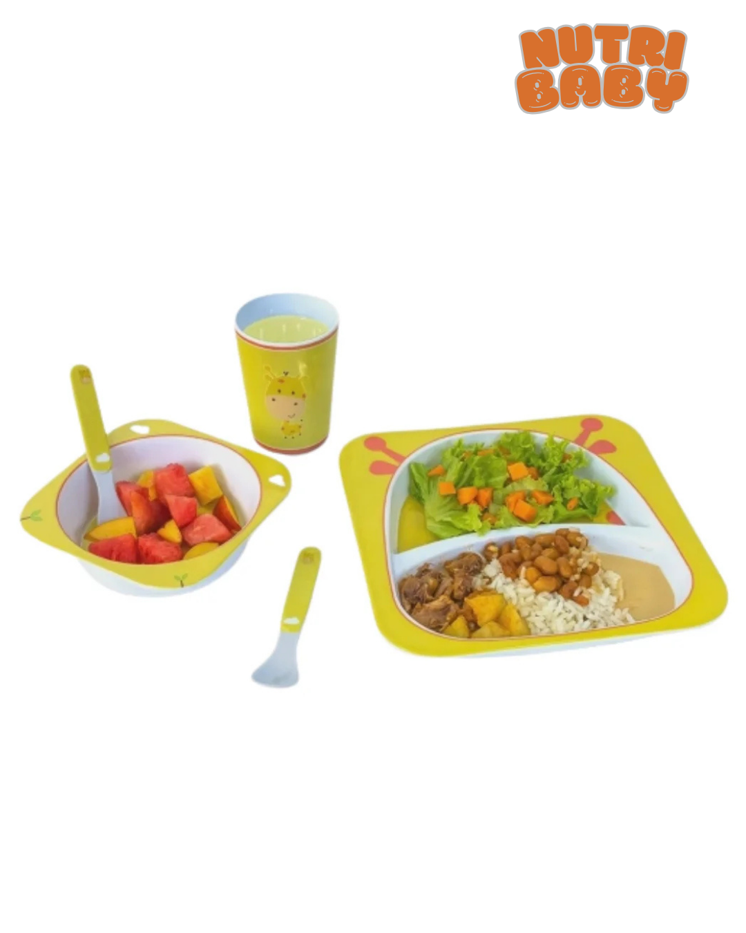 Kit Alimentação Bebê Turminha Animal 5 Peças Girafa 🦒