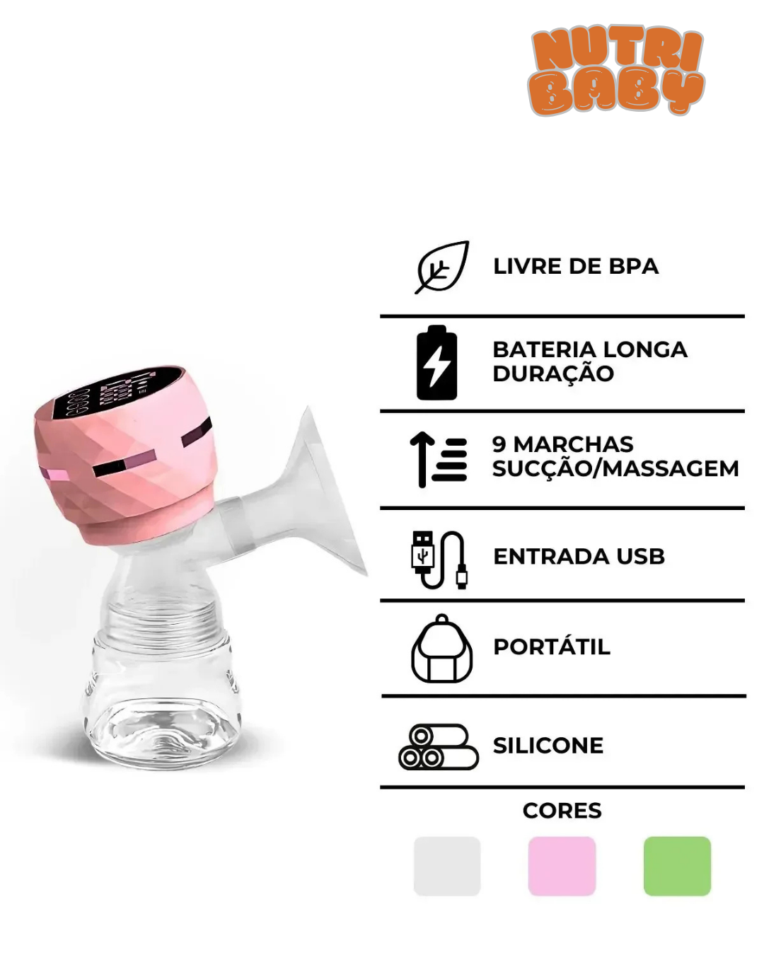 Bomba Extratora de Leite Elétrica com Visor Digital – 9 Velocidades
