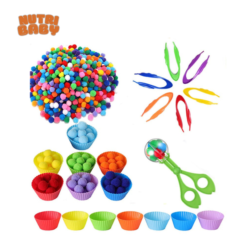 Coordenação Motora Fina Kit Pompons Com Pegador e Potes - Nutri Baby