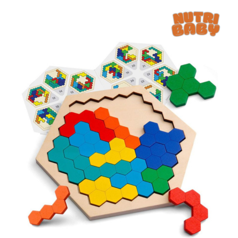 Quebra Cabeça Infantil de Madeira Hexagonal Montessori
