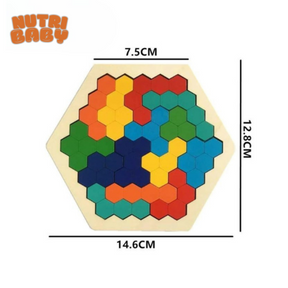 Quebra Cabeça Infantil de Madeira Hexagonal Montessori