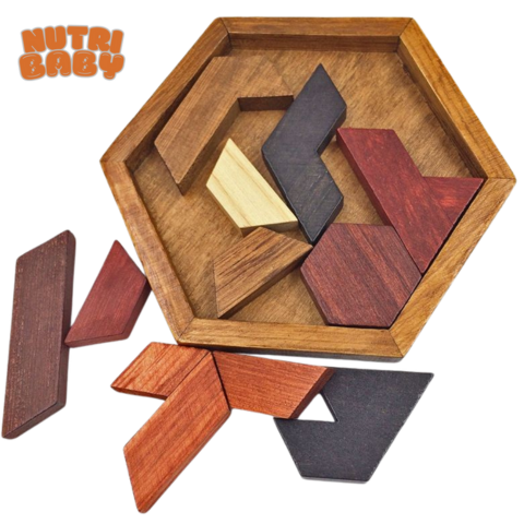 Quebra Cabeça Infantil de Madeira Hexagonal Montessori