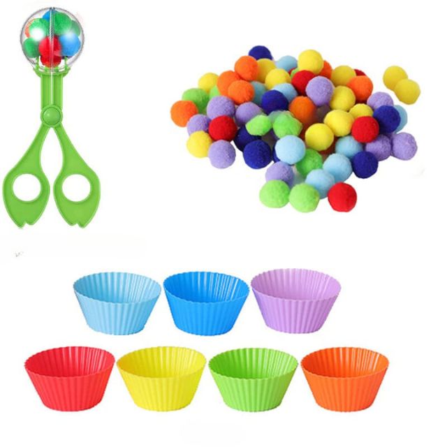 Coordenação Motora Fina Kit Pompons Com Pegador e Potes - Nutri Baby