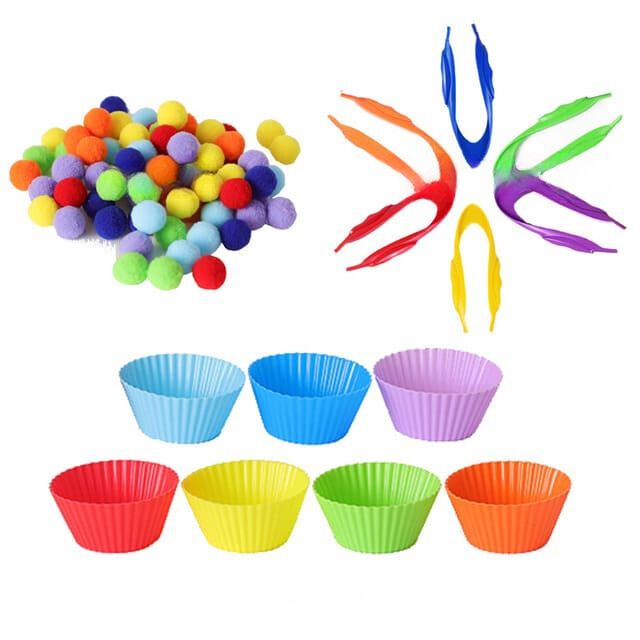 Coordenação Motora Fina Kit Pompons Com Pegador e Potes - Nutri Baby