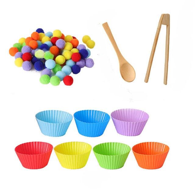 Coordenação Motora Fina Kit Pompons Com Pegador e Potes - Nutri Baby