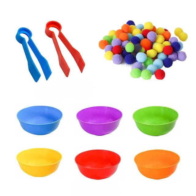 Coordenação Motora Fina Kit Pompons Com Pegador e Potes - Nutri Baby