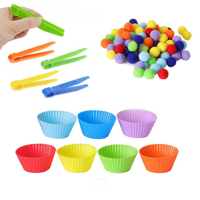 Coordenação Motora Fina Kit Pompons Com Pegador e Potes - Nutri Baby
